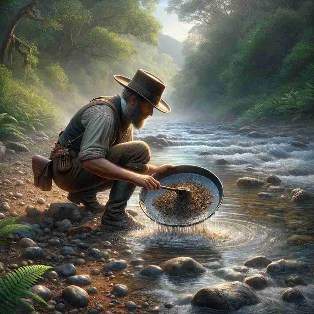 Washing a soil sample in the river